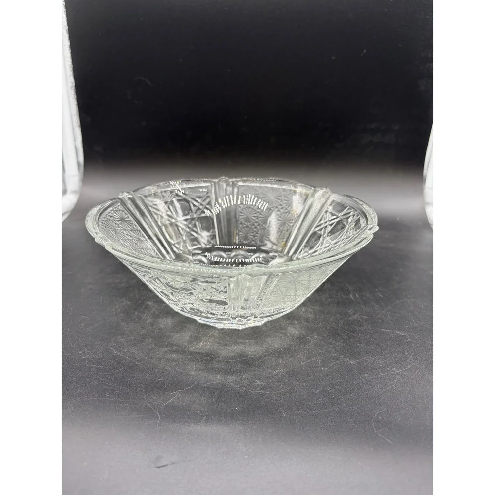 Vintage Indonesia Pressed Glass Bowl With Daisy‎ Cane Button Pattern